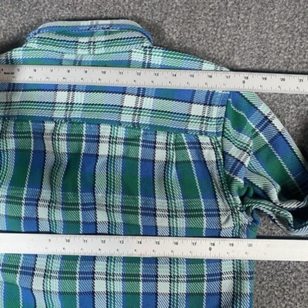 Outerknown Mens M Flannel Plaid Blanket Shirt Blue Green Heavy Shacket Button Up - Picture 4 of 14